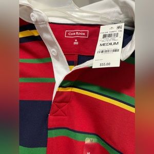 Club Room Men's Roadmap Striped Rugby Long Sleeve Shirt Size meduim